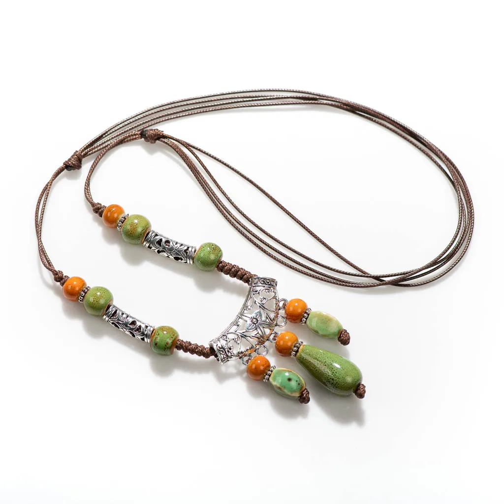 Collana Bohémien Vintage Con Perline In Ceramica A Forma Di Fiore – Gioiello Artistico Donna, Ciondolo Floreale Antico, Cordino Regolabile, Colori Vivaci, Taglia Unica