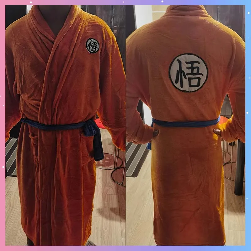 SINSEN Accappatoio Uomo Dragon Ball Z Goku, In Flanella Spessa Arancione, Con Cintura E Tasche - 3