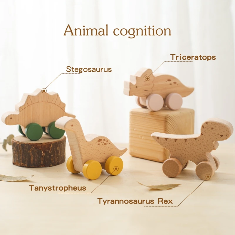 1Pc Wooden Baby Teether Toys Beech Wooden Dinosaur Cartoon Teething Baby Toy For Children Tanystropheus Car Chew Toys