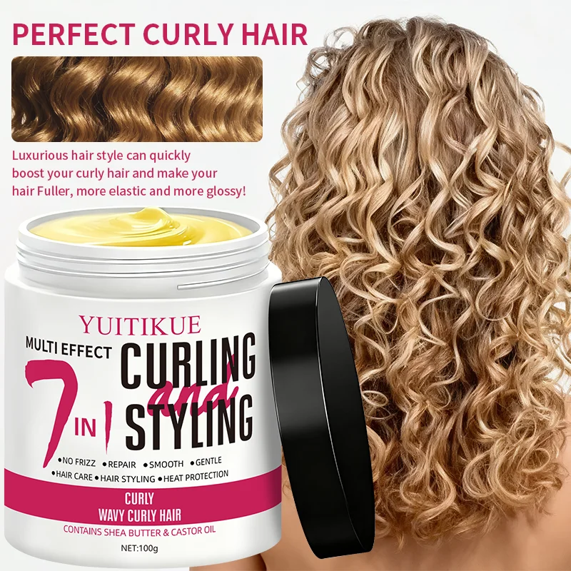 YUITIKUE 7-in-1 Curl Hair Mask, All-in-One Hair Care and Styling, Heat Damage Protection, Contains Shea Butter and Castor Oil