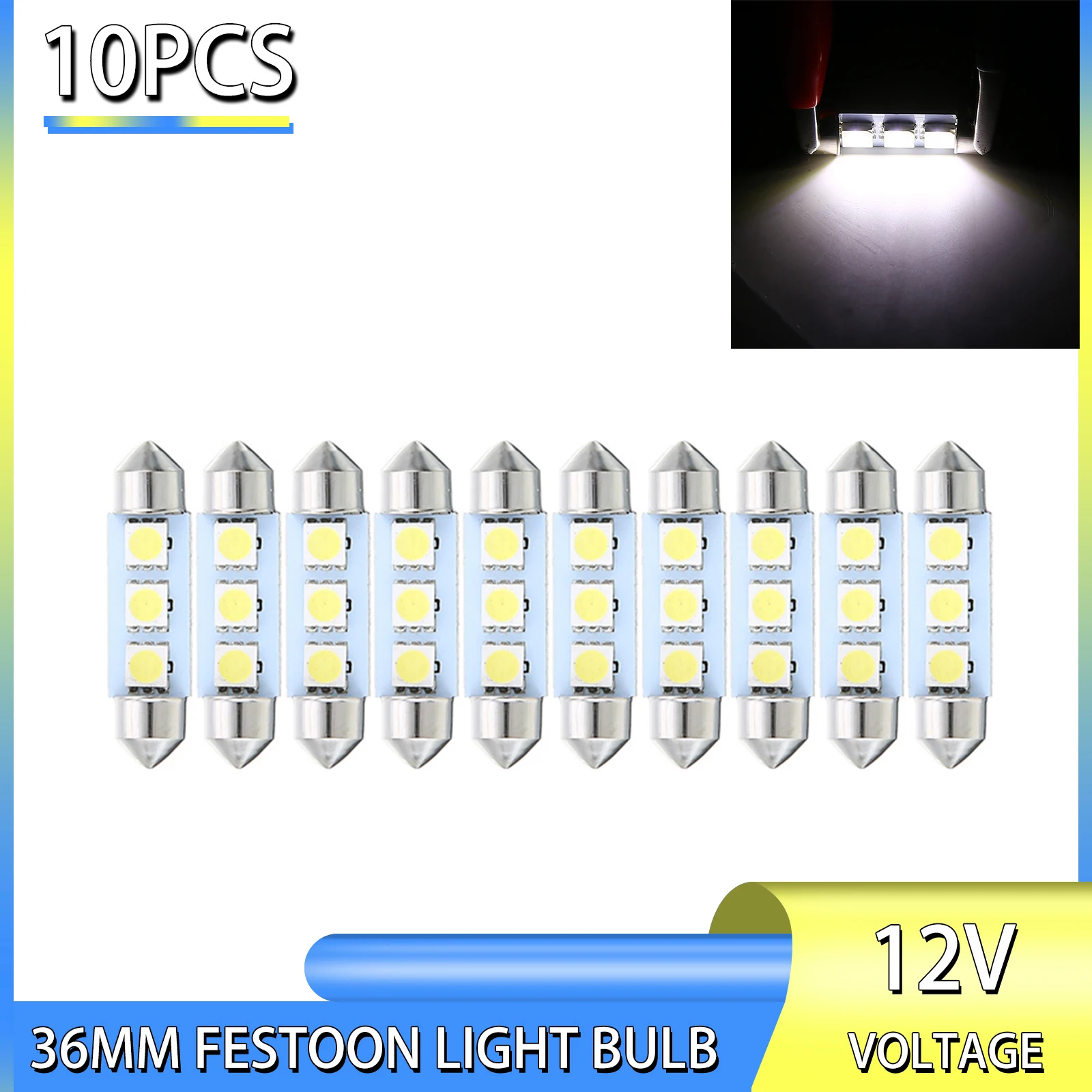 

10pcs White 36mm Festoon Dome Light Bulb 5050 3 SMD LED Car Interior Dome Lamp Super Bright Lights Wholesale