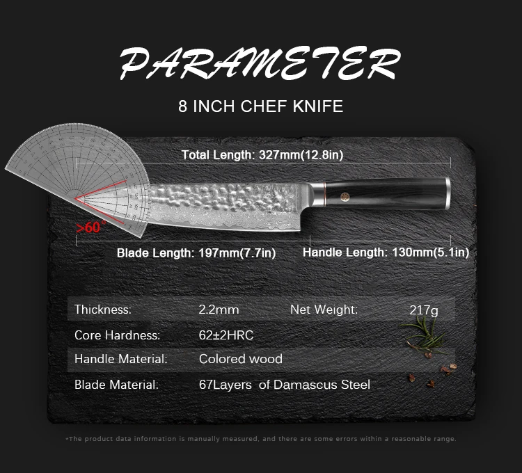 EXCALIBLADES Custom Chef Knife - Texas Family Business - Razor Sharp Kitchen Knife - 8 inch Blade - Damascus - G10 Black Stone Handle - Professional