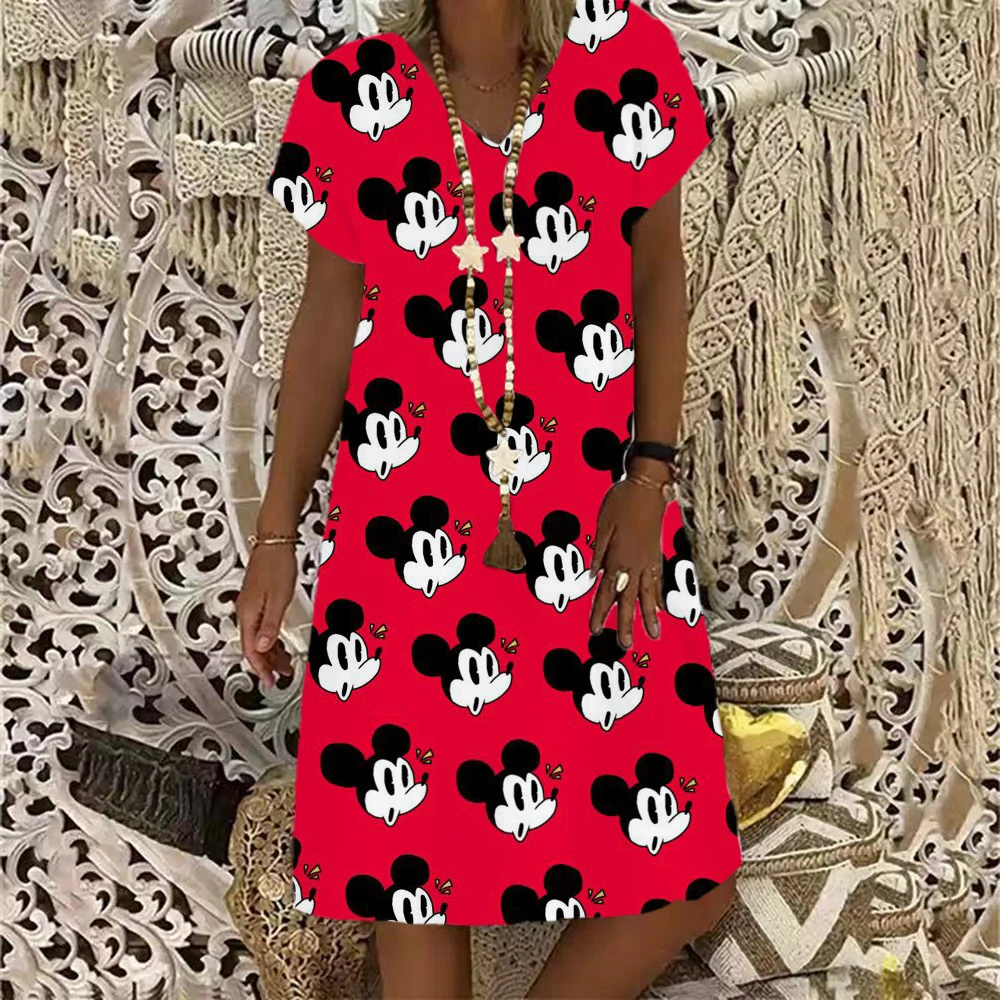 thumbnail image 1 of Vestidos de Minnie de Disney y Mickey para mujer, vestido Midi informal con estampado Floral y escote en V para vacaciones, verano 2022, 1 of 5