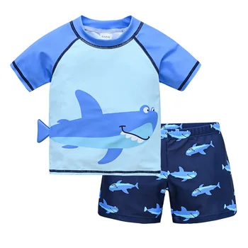 2 PCS Summer New Arrival  Kid Boys Rash Guard Child Swimwear Truck Beach Short Baby Swimsuit Private Label Board Short Set 1