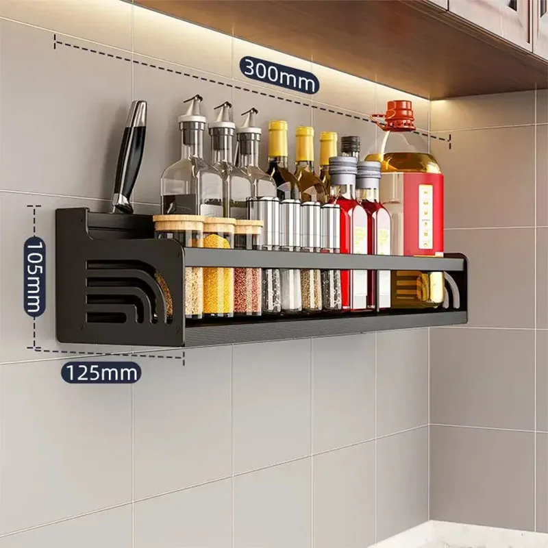 Kitchen Organizer Shelf Wall-mounted Spice Storage Rack Kitchen Knife Holder Wall Seasoning Chopstick Spoon Shovel Storage 4