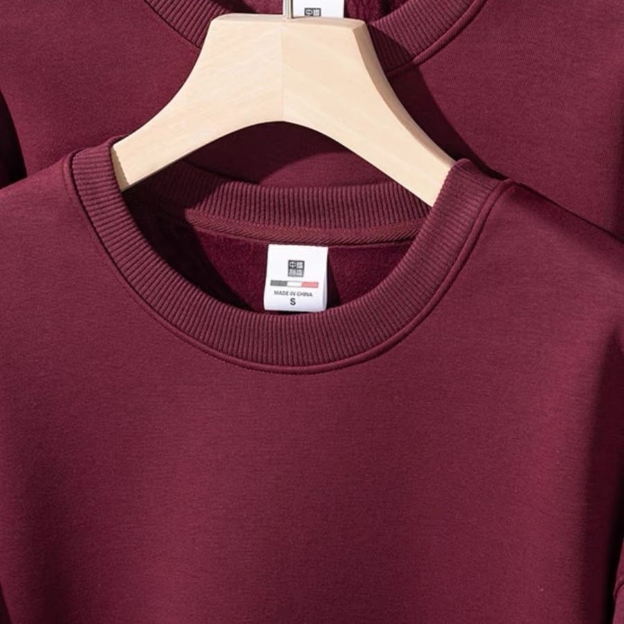 Men Casual Hoodie Solid Fleece-lined Sweatshirt Autumn/winter O-neck Cotton Woman Plus Velvet Streetwear Pullover Base Layer Top