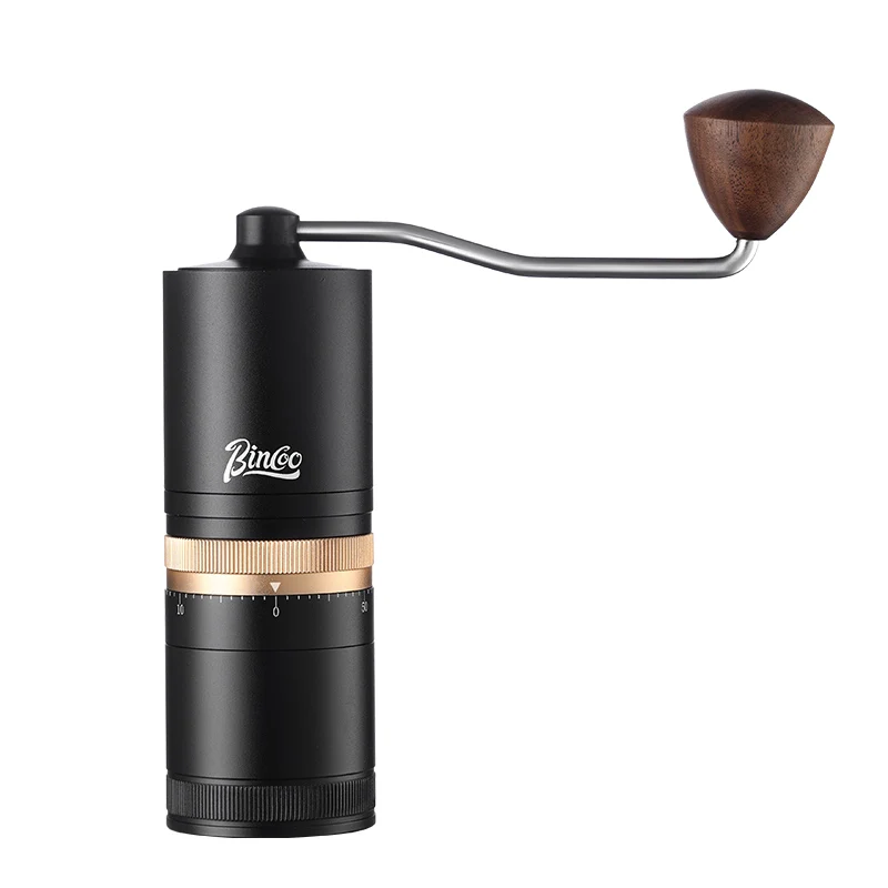 Bincoo Aluminum Alloy Portable Hand Manual Coffee Grinder with CNC 420 7 Cores Conical Burr Three Bearing Thickened Center Shaft