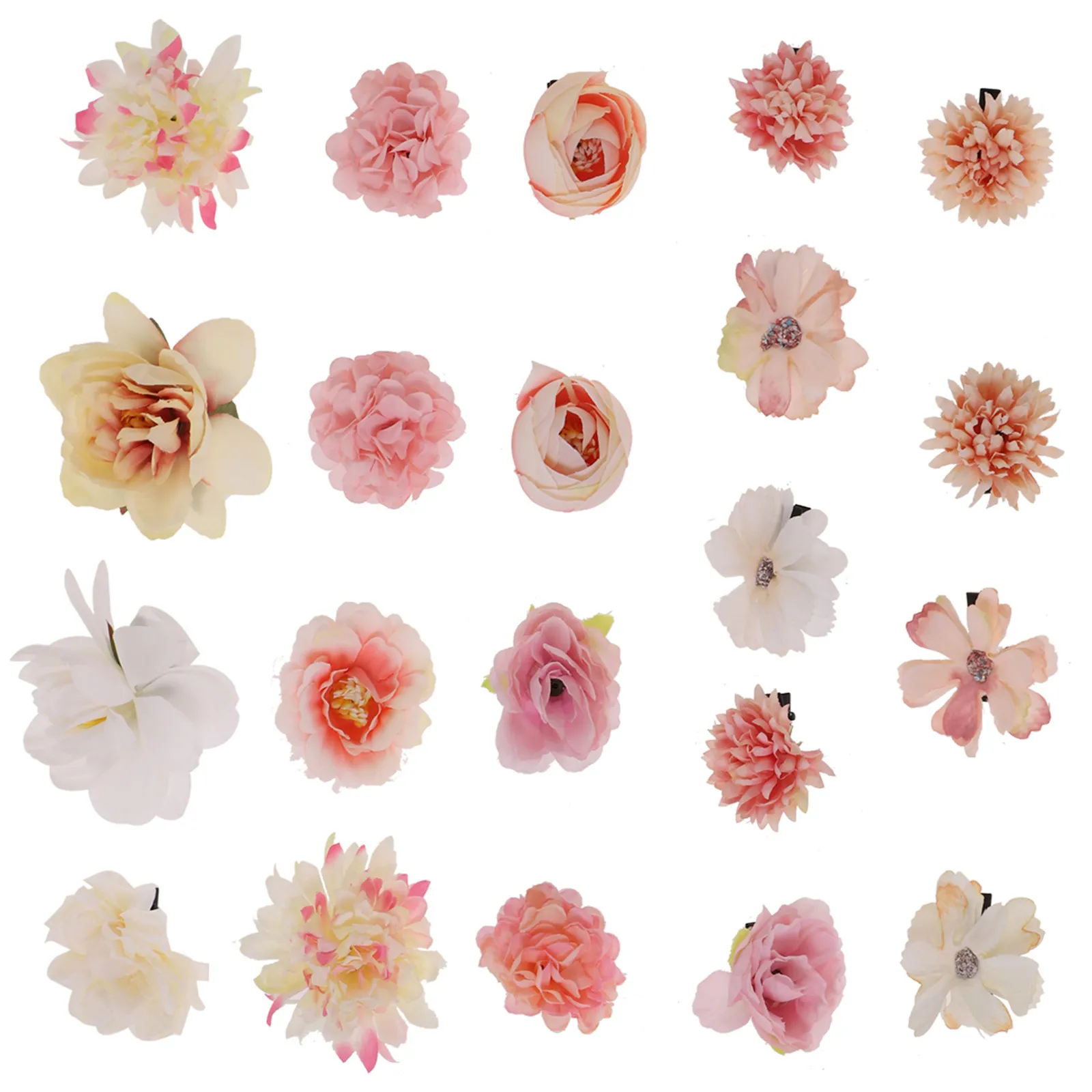 21Pcs 꽃 헤어 클립 세트 계층화 된 꽃잎 여름 헤어 액세서리 여자 여자 파티를위한 현실적인 꽃 클립
