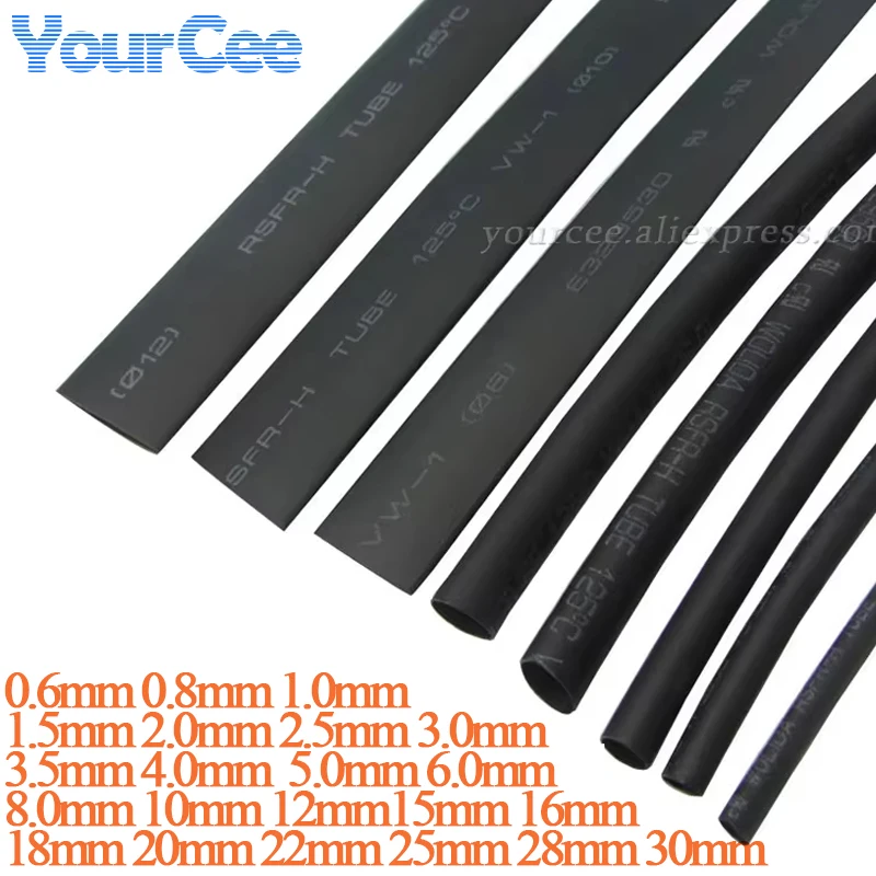 Heat Shrink Tubing Heat Shrink Heatshrink Tubing Tube Black 1mm 2mm 3mm 4mm 5mm 6mm 8mm 10mm 12mm 15mm 16mm 18mm 20mm 25mm 28mm 30mm Wrap Wire 2:1