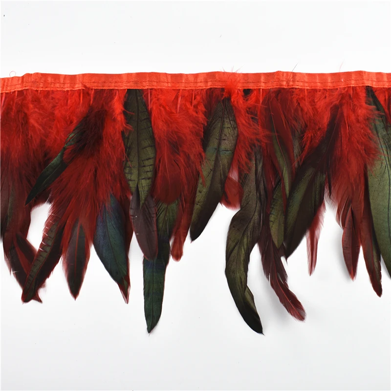 Rooster Feathers Fringe Trim on Tape Chicken Cock Pheasant Feather for Clothes Ribbon Sewing Flecos Decoration 10Meter