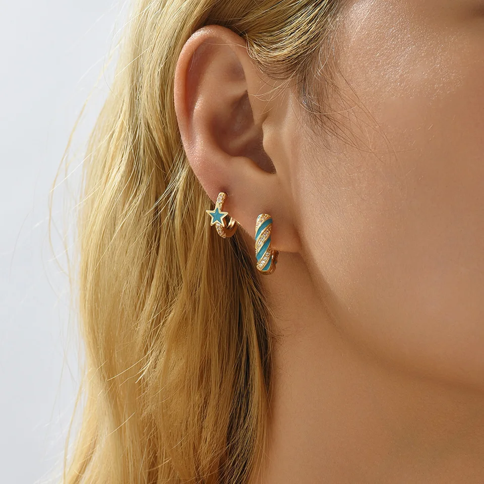 Orecchini A Cerchio In Argento 925 Con Stella E Zirconi, Piccoli Hoop, Per Donna E Ragazza, Regalo