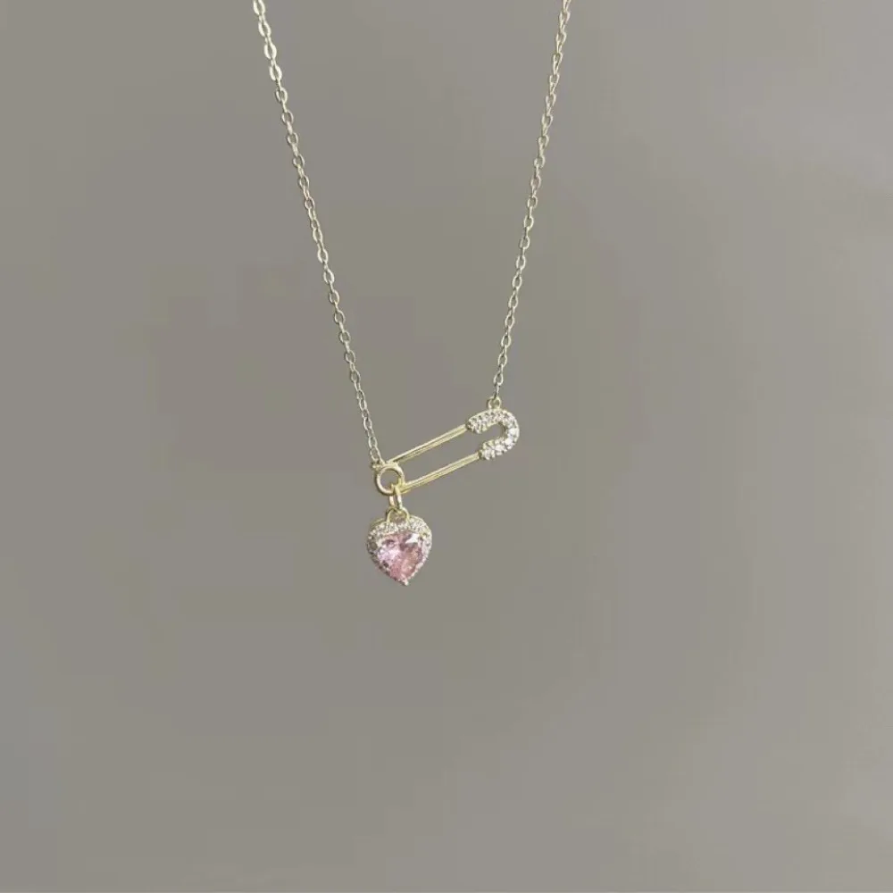 New Love Pendant Pin Necklace Safety Needle Clip Necklace Zircon Hollow Choker Women 9 Sa41fe8dcaf1d47eb96f070c5bc3670c7C