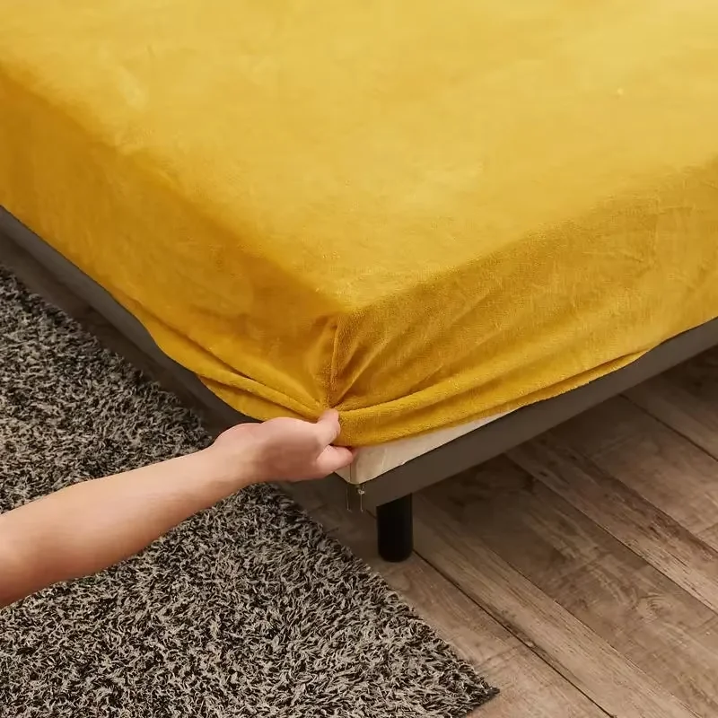 Winter Plush Elastic Fitted Sheet Double Bed Sheet Soft Warm Velvet Bedspread Mattress Cover Bed Linen Protector 90 150 160 180 mattress cover