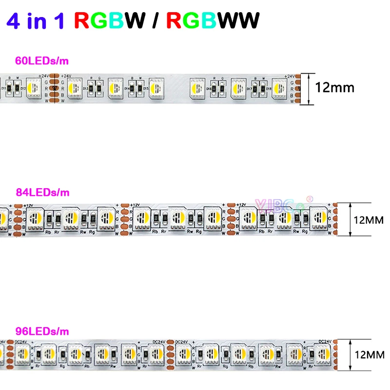 5M RGBW/RGBWW 4 color in 1 LED Strip 60/84/96leds/m 5050 SMD high brightness Lights Tape IP30/65/IP67 12V/24V flexible Lamp Bar