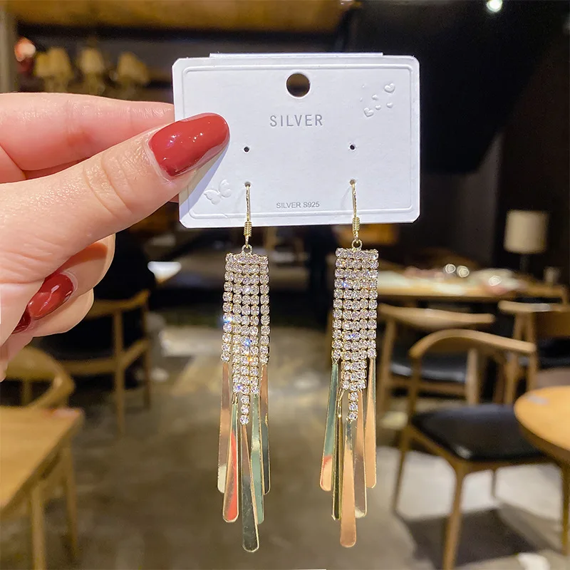 Sa420066def1d4586aa6d8f2389c950ac9 Long Dangle Earrings For Women New Fashion Multi-layer Crystal Zircon Tassel Drop Earring Gold Color Luxury Jewelry Mallzona