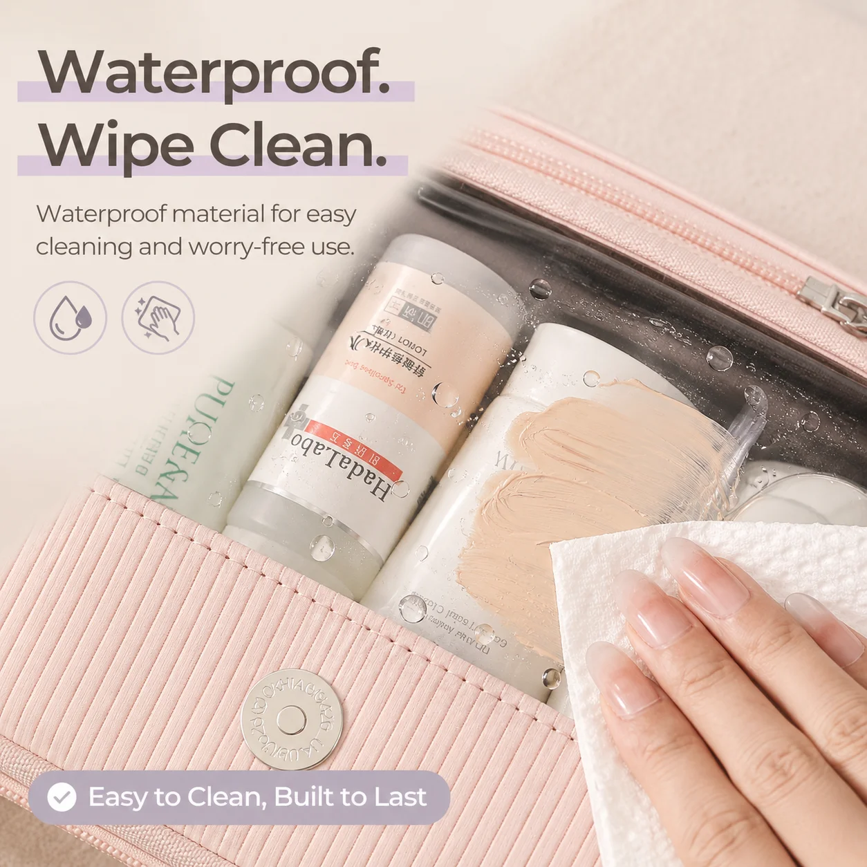 Women's Large Waterproof Travel Makeup and Toiletry Organizer with Clear Pocket