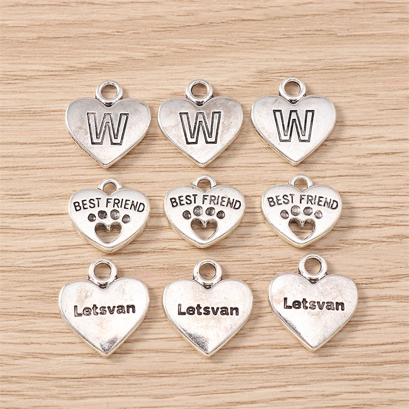 10 Stück süße Legierung Buchstaben Liebe Herz Charms Anhänger für Schmuckherstellung Tropfen Ohrringe Halsketten Armbänder DIY Handwerk Zubehör