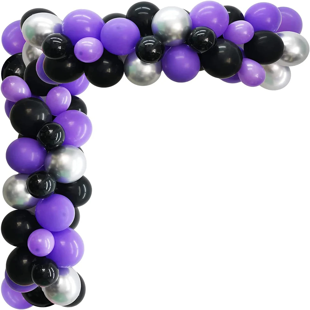 82PcsBlackPurpleBalloonGarlandArchKitMetalSilverLatexBalloons