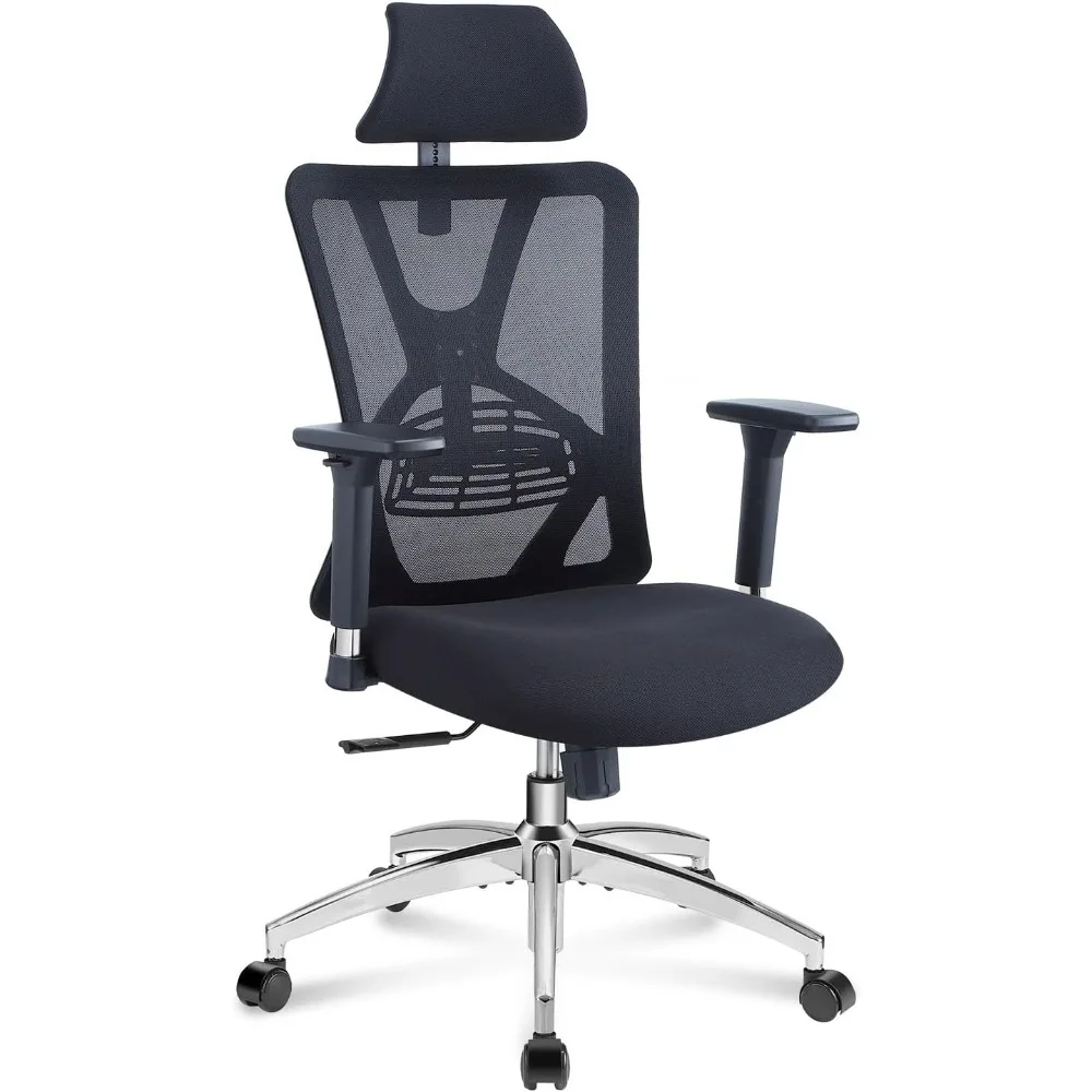 

Ticova Ergonomic Office Chair - High Back Desk Chair with Adjustable Lumbar Support, Headrest & 3D Metal Armrest - 130° Rocking