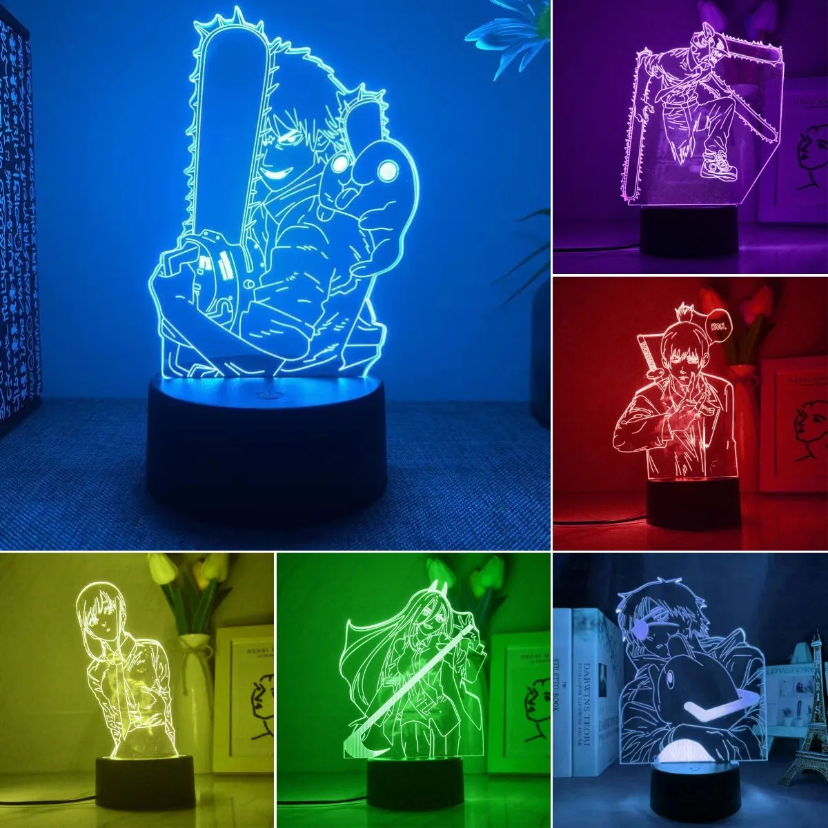 3D Led Lamp Anime Chainsaw Man For Bedroom Lamp Nightlight Kids Birthday Gift Manga Chainsaw Man Aki Hayakawa Led Night Light