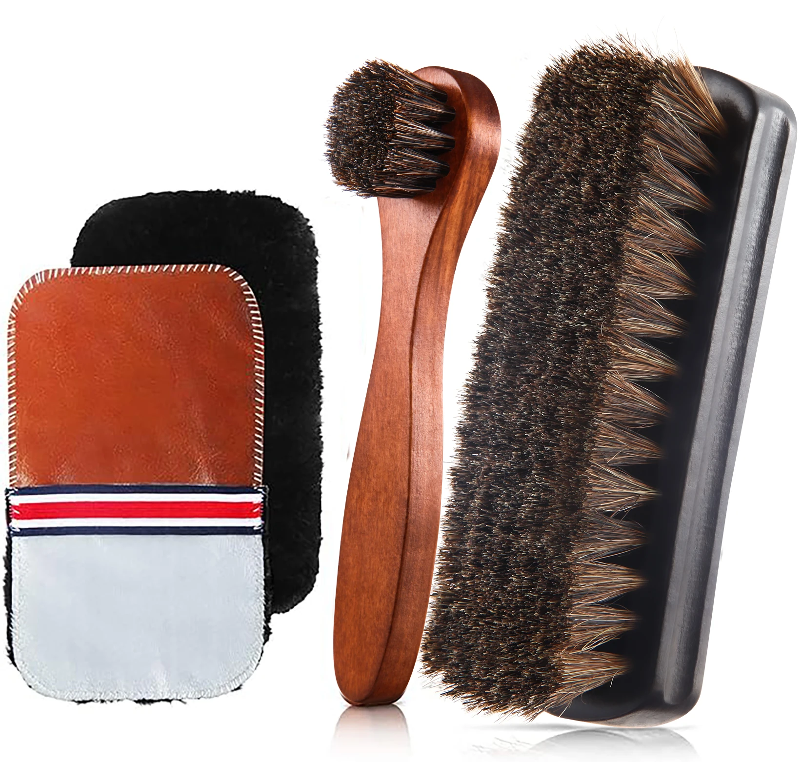 Shoe Cleaner Shoe Brush Horsehair Shoeshine Brush Kit Polish Applicator Cleaner Cleaning Brush with Microfiber Shoe Gloves