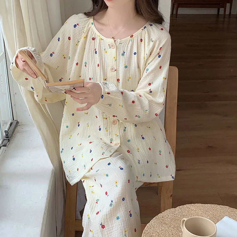 

Пижамный комплект из двух предметов, одежда для сна на весну и осень, нижнее белье, Женская пижама с длинным рукавом, костюм для сна, Повседневная Ночная рубашка, домашняя одежда