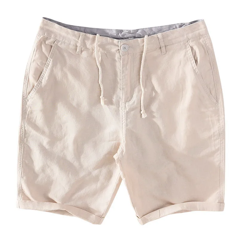 Cotton Linen Shorts for Men Summer New Solid White Straight Loose Holiday Shorts Man Casual  Button Fly Short Pants 037 4