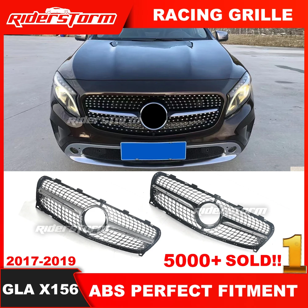 

For mercede GLA Class X156 Diamond Grille Black Silver Front Bumper Racing Grill 2017-2018 GLA200 GLA220 GLA260