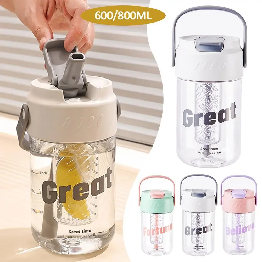 600/800ml Large Capacity Straw Water Cup Sports Water Bottle High Value Outdoor Camping Drinking Tools Kawaii Summer Cup