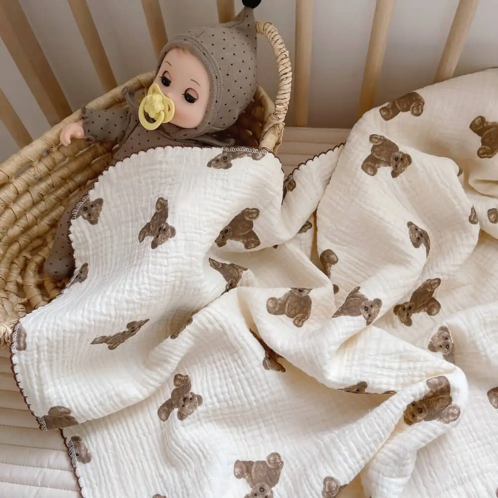 Cotton Muslin Baby and Toddler Quilt Bear Quilt Blanket Baby Boys' Crib Blanket