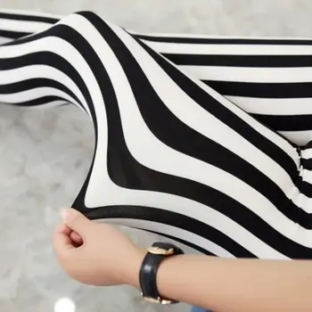 Womens Rise Ankle Length Stretchy Leggings Black White Vertical Striped Prin 1