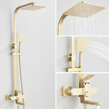 Sistema doccia spazzolato oro 3 in 1 con doccia a pioggia con beccuccio girevole per rubinetto doccia vasca da bagno 1