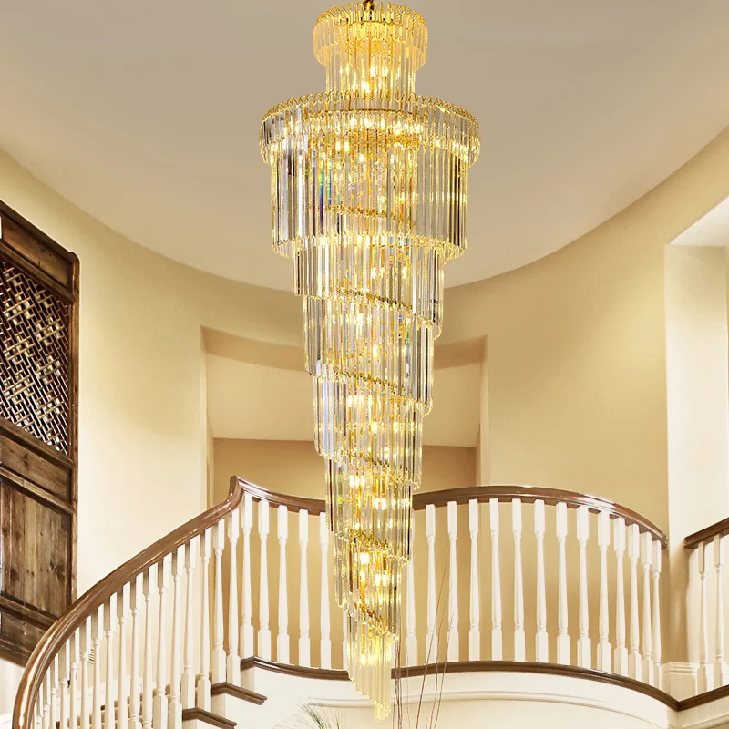 

Большая роскошная хрустальная люстра на высокий потолок, Современное украшение для лестницы, виллы, вестибюля отеля, Подвесная лампа