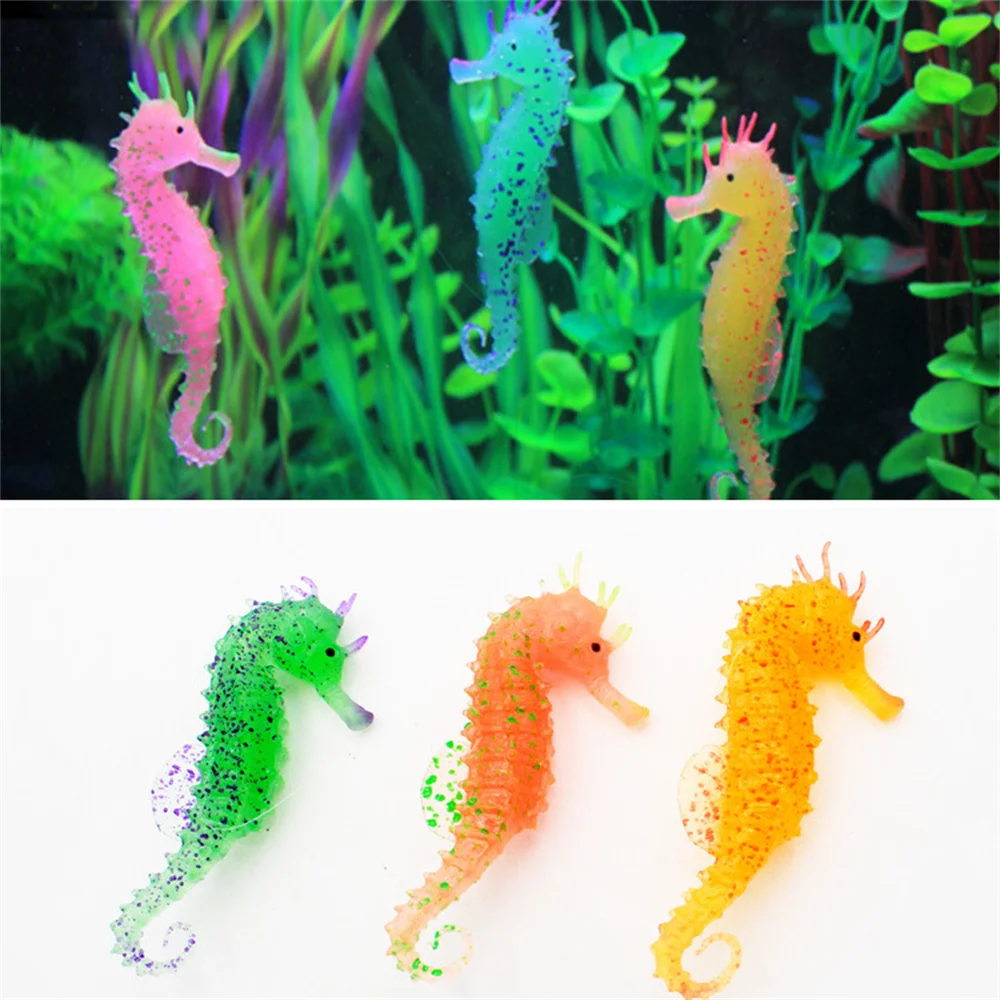 1~10PCS Luminous Seahorse Aquarium Ornament Glow In Dark Landscaping Silicone Sea Horse Glowing Fish Tank Decoration Hippocampus