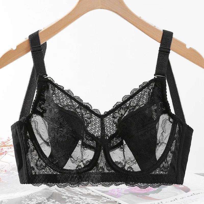 Women's Big Size Full Coverage Floral Embrodiery Ultra-thin Bra Lingerie 34 36 38 40 42 44 46 48 B C D E F G H