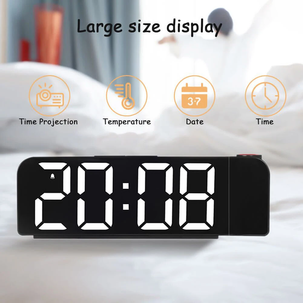 8inch Digital Projection Alarm Clock For Bedroom LED Alarm Clock With