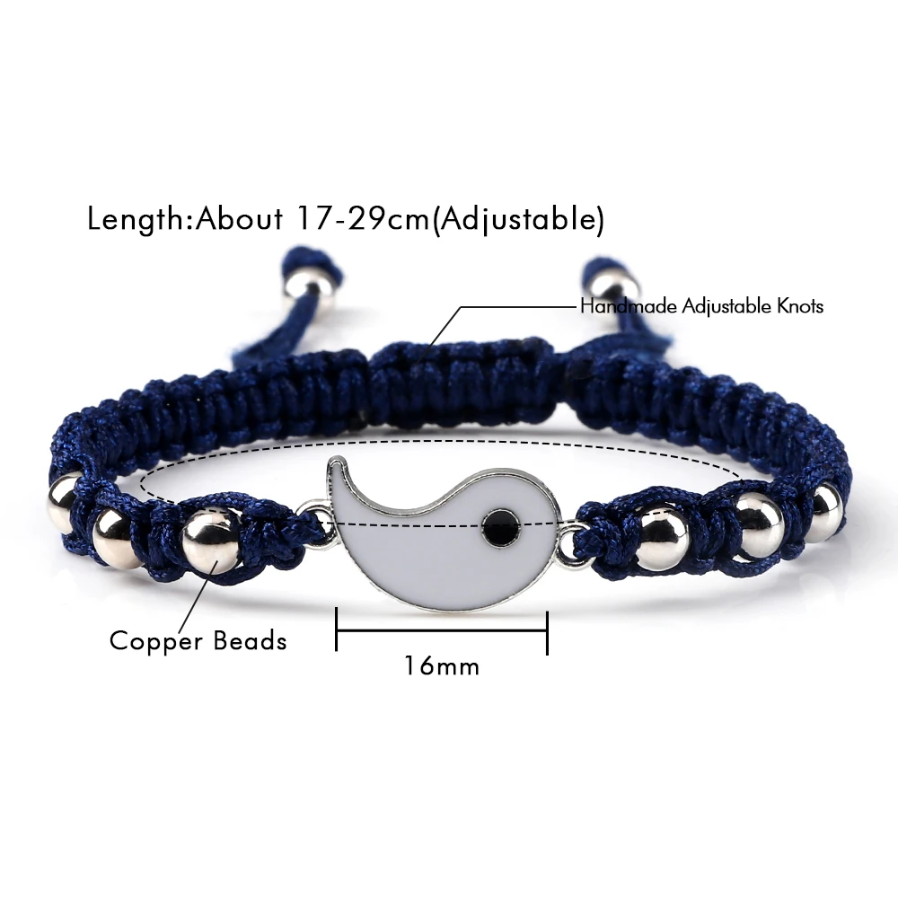 Tai Chi Couple Bracelets Handmade Yin Yang Matching Adjustable Size Luck Rope Braided Bracelet & Bangle Friendship Wrist Jewelry