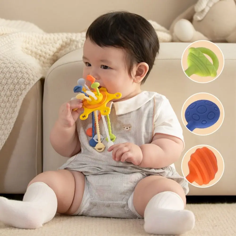 

Teething Toy 3 in 1 Baby Sensory Toys Educational Develops Cognitive PP Baby Pull String Toy Silicone Montessori Kids