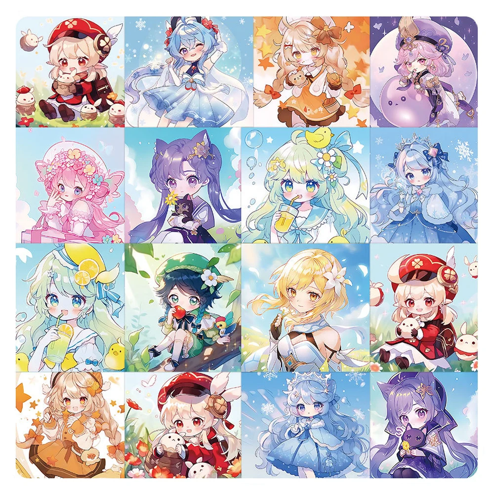 10/30/60pcs Kawaii Anime Genshin Impact Girl Stickers Decoration Laptop Suitcase Phone Wall Cartoon Stationery Sticker Kids Toy 70x25cm genshin impact xiao hutao zhongli canvas wall hanging scroll painting home decor anime poster wall art room decoration