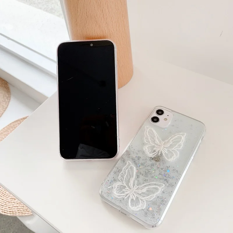Фото Роскошный Блестящий Прозрачный чехол для телефона Xiaomi 14 Pro, Мягкий противоударный чехол-бампер с кружевной бабочкой №5