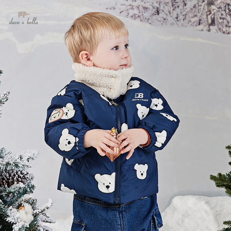 Dave Bella New Winter Down Jacket Boy White Duck Down Coats Kids Children Bear Print Outerwear DB4223517