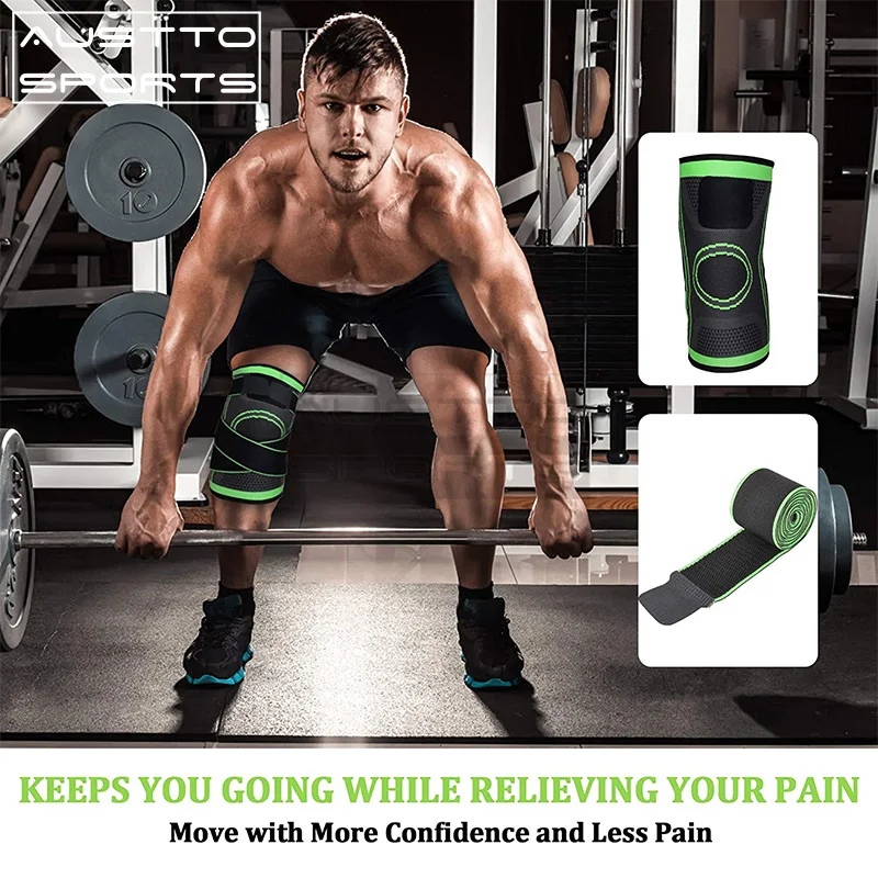 Austto Knee Brace Compression Sleeves with Strap Support Men Women Knee pain Meniscus tear Sports