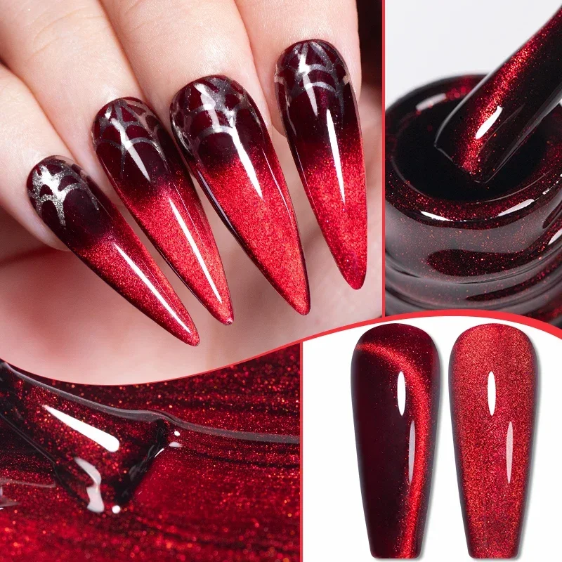 7.5ML Super brillant rubis rouge chat Gel magnétique vernis à ongles vin rouge oeil de chat Gel tremper Semi-Permanent vernis à ongles pour manucure 3