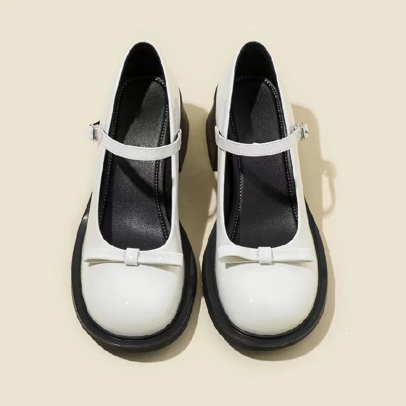 

Hepburn Style Mary Jane Shoes Women's Spring/Summer 2023 New Round Toe Thick High Heel 6cm Bow JK Uniform Genuine Leather Shoes