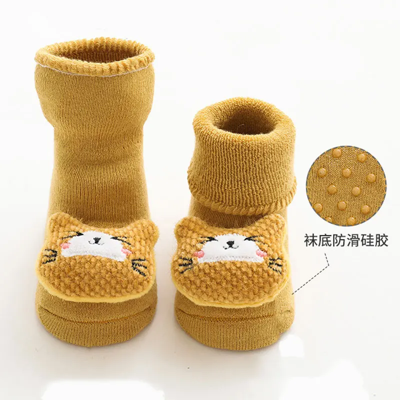 Autumn Winter Soft Thicken Cotton Warm Baby Girls Socks Newborn Solid Color Cartoon Animal Doll Infant Boy Anti Slip Floor Sock