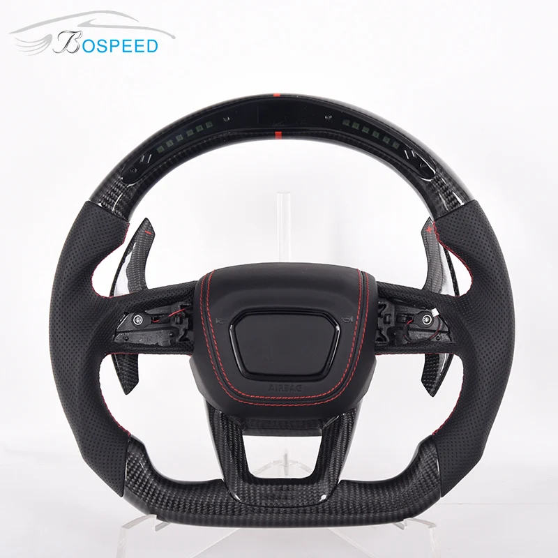 Car Steering Wheel For Audi Q5 Sq5 Rsq8 Led Gloss Carbon Fiber Black
