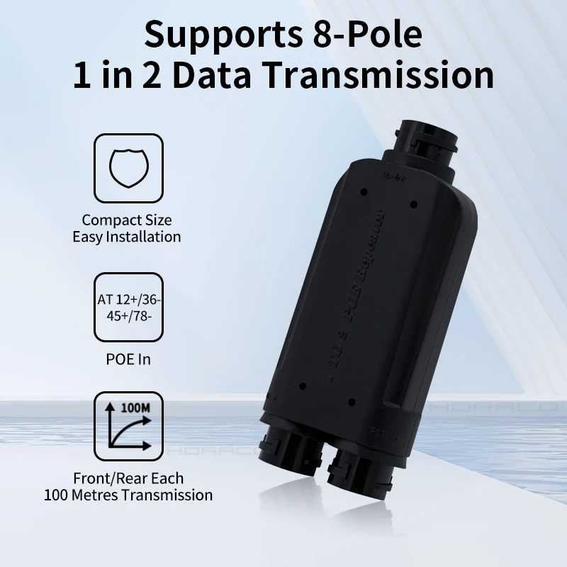 HORACO 2 Port Waterproof POE Repeater IP66 10/100Mbps 1 to 2 PoE Extender with IEEE802.3af/at 48V Outdoor for POE Switch Camera 5