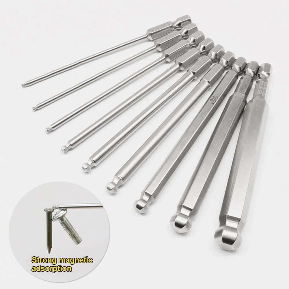 1pc Kugel end schrauben dreher Bit legierter Stahl metrischer Sechs kant bohrer langes magnetisches Treiber bit h1.5/h 2/h 2.5/h3/h4/h5/h6/h8/h10 Handwerkzeuge – Detail 7