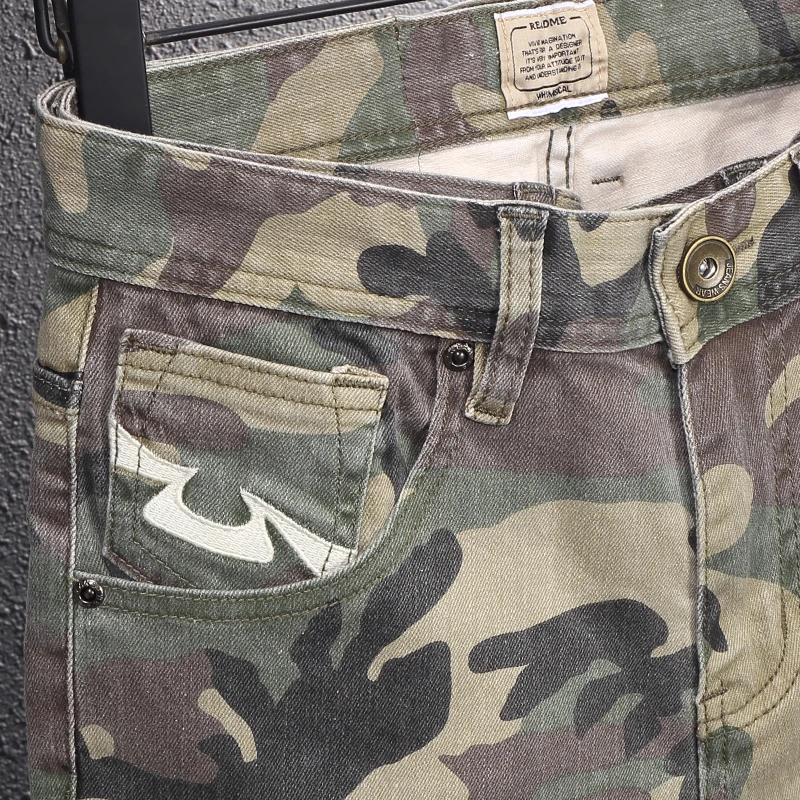 Streetwear Fashion Men Jeans High Quality Stretch Slim Fit Camouflage Trousers Embroidery Patch Designer Hip Hop Pants Hombre