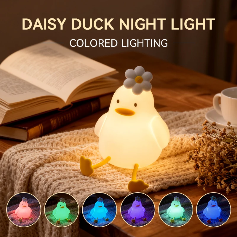 Cute Duck Led Night Light USB Rechargeable Nightlights Silicone Lamp Touch Switch Children Kid Bedroom Decoration Birthday Gift
